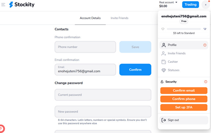 Stockity registration