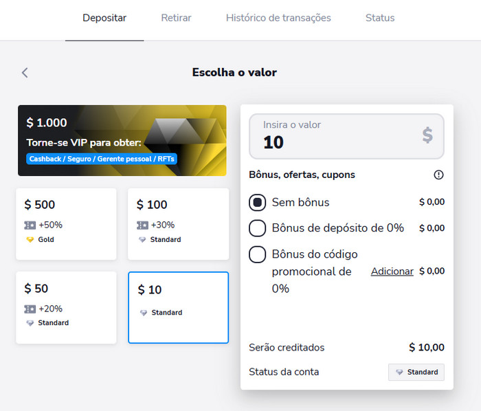 what is the minimum deposit in Stockity